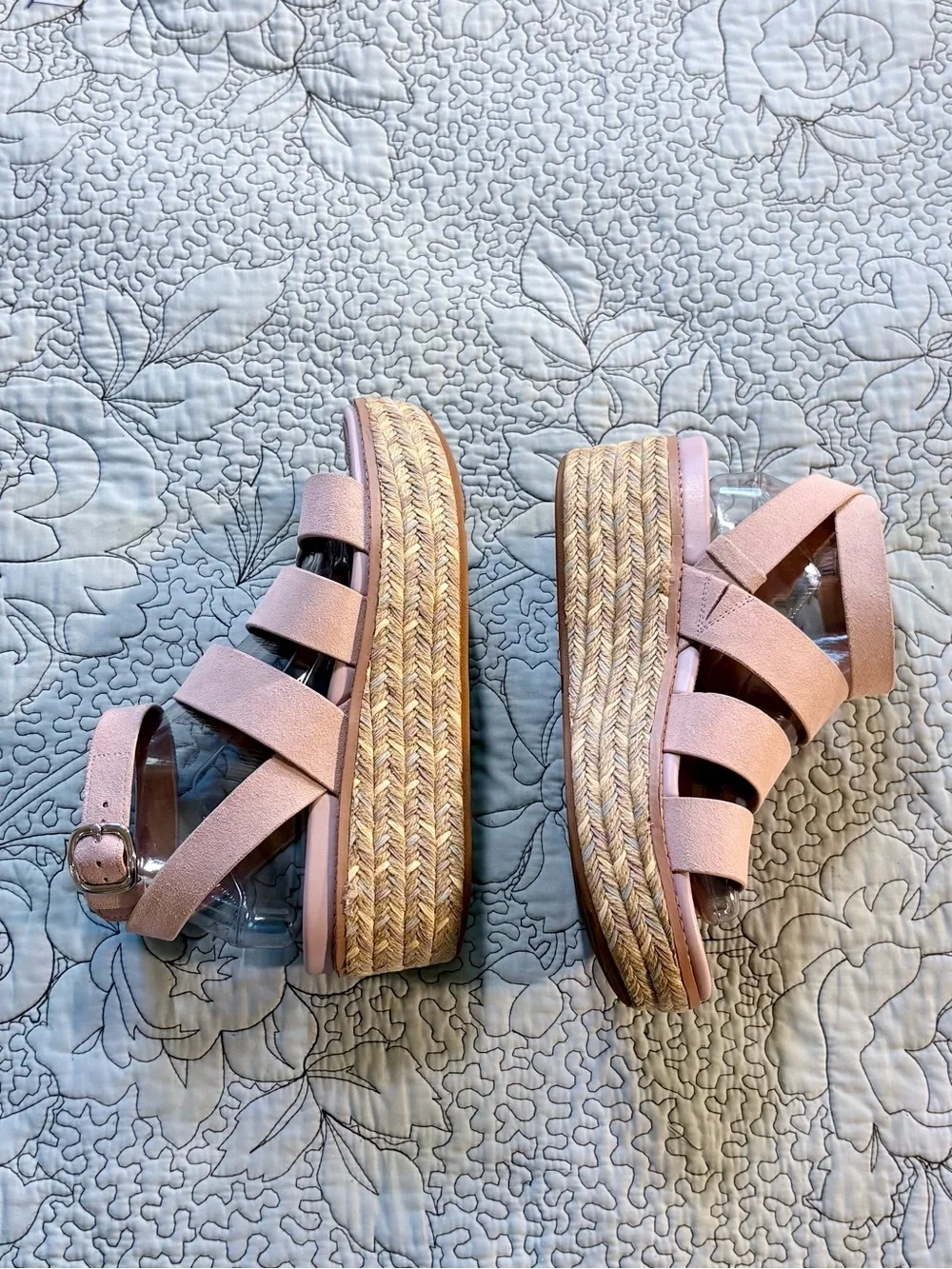 FitFlop Eloise  Blush Pink Suede Strappy Espadrille Platform Wedge Sandals~9❤️
